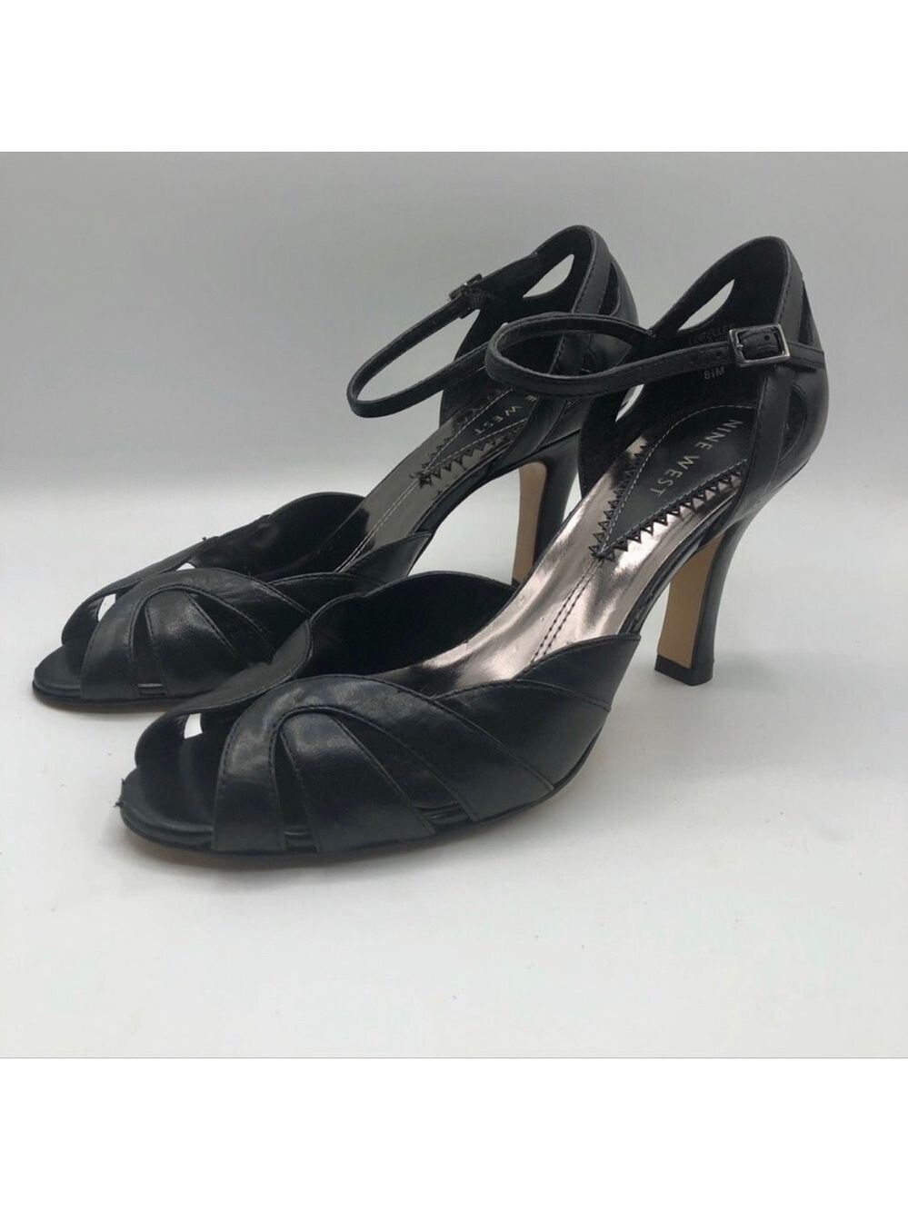 Nine West Lorelles Leather Open Toe Heels Size 8.5M
